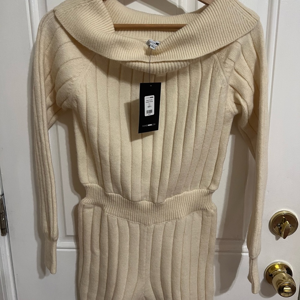 Fashion Nova keep it comfy off white sweater romper